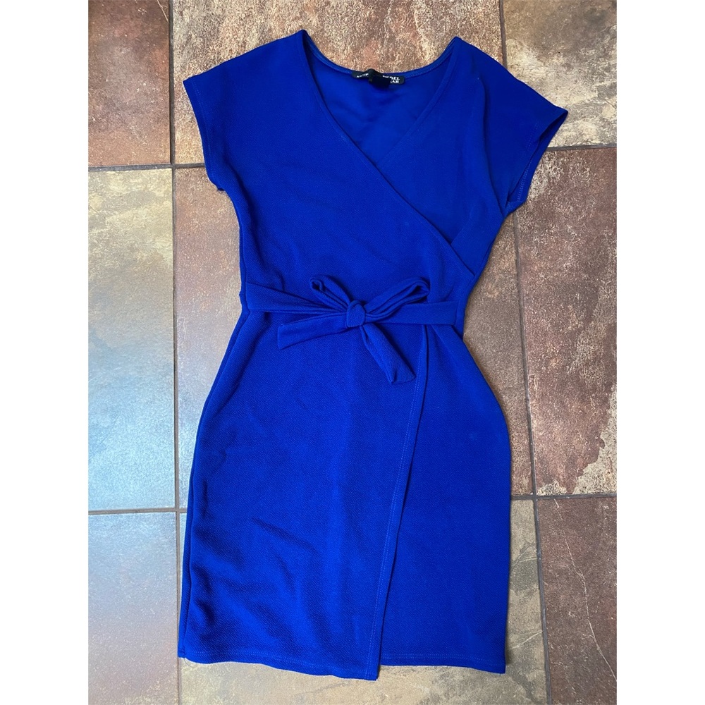Cobalt blue short sleeve wrap mini dress